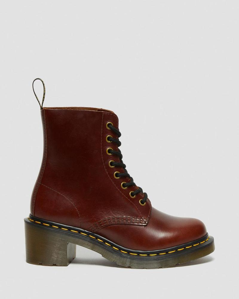 Brown Women's Dr Martens Clemency Leather Heeled Lace Up Boots | CA 216TCE